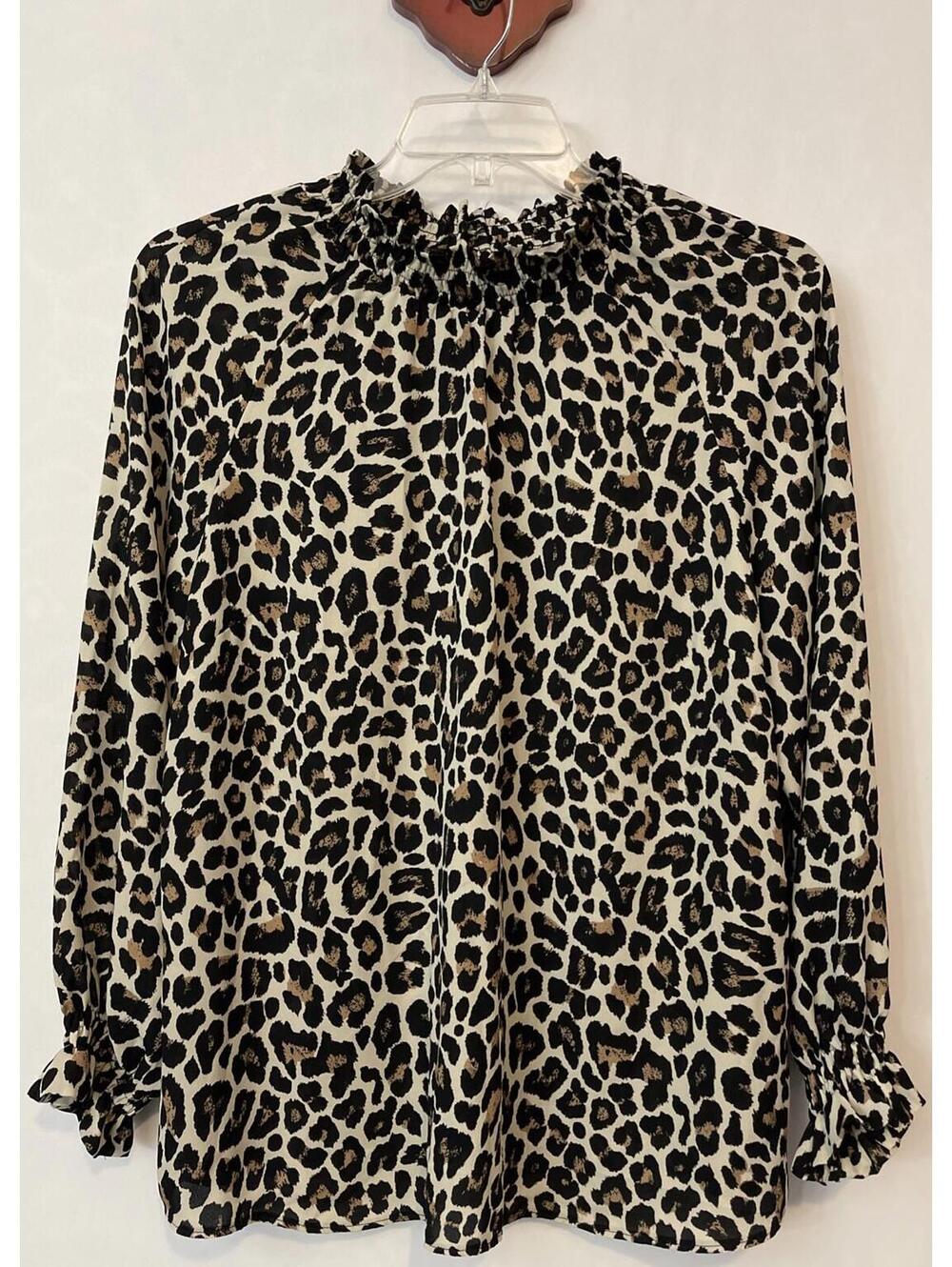 Anthology Women’s Size 16 Brown Cheetah-Print Long-Sleeved Tunic Blouse! A3849